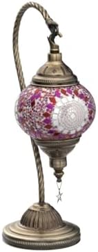 Yarra-Decor Turkish Moroccan Lamp with Bronze Base 3 Color Options Handmade Swan Neck Mosaic Glass Bedside Lamps for Bedroom (LED Bulb Included)(Red1) - Image 4