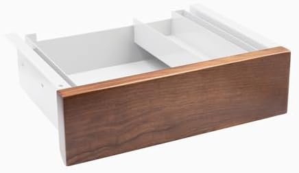 Desky Minimal Under Desk Drawer – Slim Pull-Out Metal Storage Organizer for Sit-Stand Desks, Smooth Glide, Space-Saving Design, Easy Mount, Walnut Hardwood & White Frame by Desky