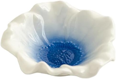 Ceramic Flower Ring Holder Dish with Gradient Center 4.5 Inch White Porcelain Jewelry Tray, Modern Minimalist Trinket Holder for Vanity, Dresser, Bedroom, Gift for Her (blue) by werdecade