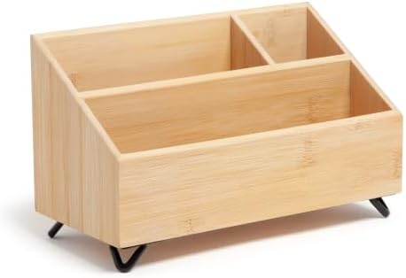 Bamboo Desk Organizer 3 Slots for Office, Pen Holder by Unknown