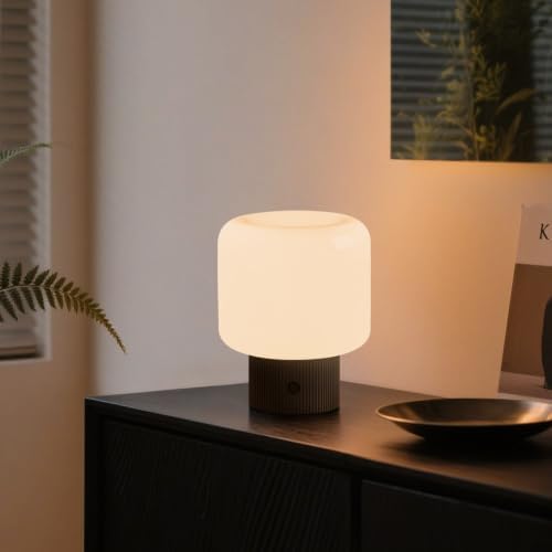 MAGCHARM Halo Mushroom Lamp, 5W Cute Cordless Rechargeable Table Lamp with Glass Shade, 3 Color Temps LED Dimmable Ambient Lighting, Small Retro Touch Bedside Light for Bedroom Decor, Black - Image 3