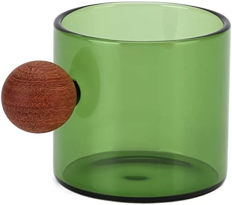 Kikumi Heat Clear Glass Coffee Cup with Wooden Ball Handle for Office Bar Party (Green) - Image 2
