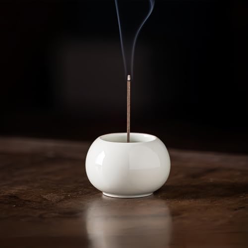 Gray Glaze Ceramic Incense Burner Bowl, 2.2 Inch Zen Stick Incense Holder with Ash Catcher, Minimalist Tabletop Censer for Meditation Yoga Aromatherapy, Home Office Desk Decor by werdecade