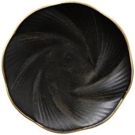 Black Ceramic Jewelry Tray with Gold Edge, 5 Inch by Sikkis