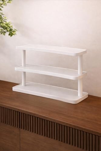 HealthEmpire 3-Tier Cosmetic Organizer Shelf for Countertop – Wooden Makeup & Skincare Storage Rack, Bathroom Vanity Display Stand for Perfume, Toiletries & Office Desk Organization (White) by Unknown