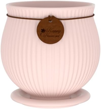 6.3 Inch Pink Ceramic Planter with Drainage Hole and Saucer by XiHuaer