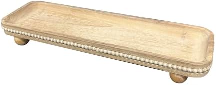 Dwellington Oval Wooden Decorative Tray, Farmhouse Style, Beaded Serving Tray for Living Room, Coffee Table (White Wash) - Image 2
