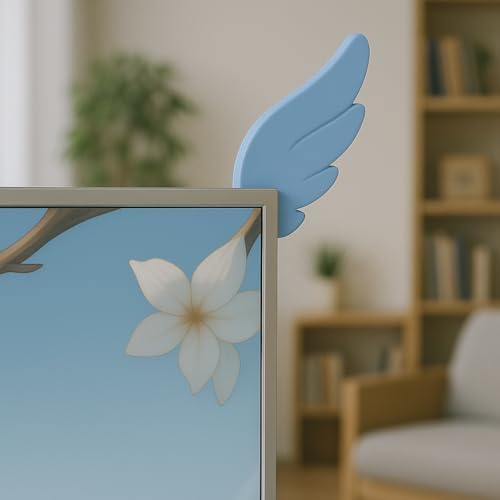 Kawaii Blue Angel Wings Monitor Decor - Aesthetic Gaming Setup Accessories for Gamers & Anime Lovers, Unique Self-Adhesive Computer Ornament (Left & Right Wings) - Image 5