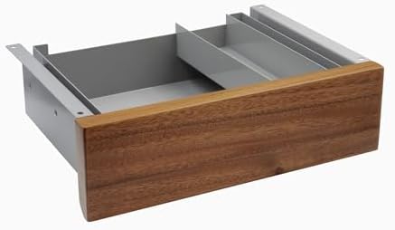 Desky Minimal Under Desk Drawer – Slim Pull-Out Metal Storage Organizer for Sit-Stand Desks, Smooth Glide, Space-Saving Design, Easy Mount, Saman Hardwood & Grey Frame by Desky