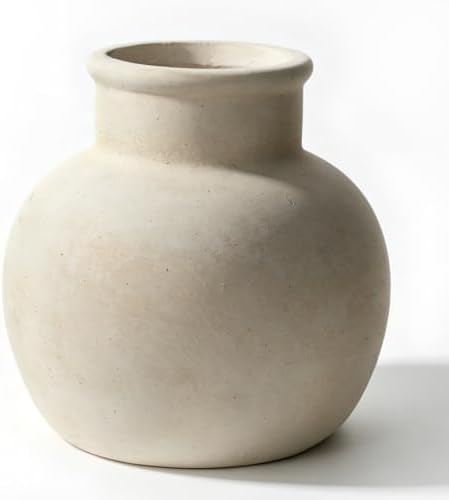 Farmhouse Table Vase, 5.7 Inch Ceramic Pot, Rustic Boho Terracotta Decor for Shelf, Mantel, Bookshelf, Living Room, Handmade Aged Look Centerpiece by Zipper