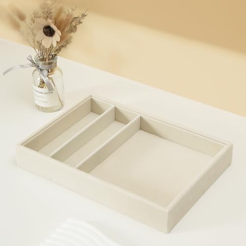 Bedside Organizer - Multi-use Nightstand & Desk-top Catchall Tray for Jewelry, Sunglasses, Phone, Watch, Perfume, Lipstick (Beige 3Grid) - Image 6