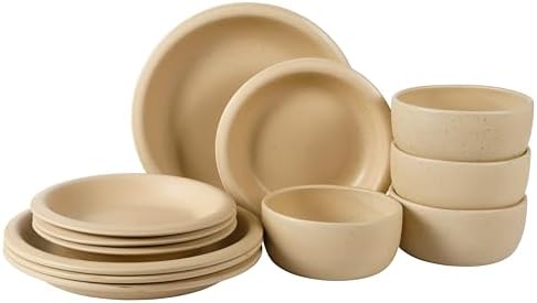 Bloomhouse - Two Time Oprah's Favorite Things Winner - Corsica Clay 12 Piece Stoneware Rustic Reactive Glaze Dinnerware Set - Stackable Plates Bowls Set. Service for 4 - Matte Finish Cappuccino Cream by Unknown