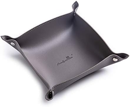 Leather Jewelry Valet Tray for Women and Man (Deep Grey-B) by SANQIANWAN