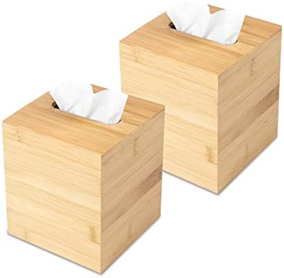 JUSK Design Tissue Box Holder - Modern, Minimalist, Durable Wooden Box with Sliding Bottom, Easy-Refill - Premium-Quality Bamboo Cover, Square, Pack of 2 by JUSK
