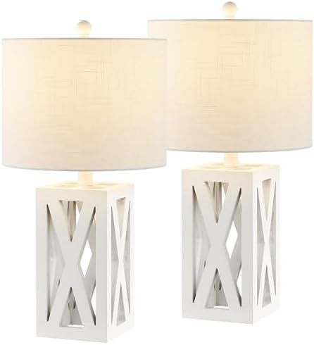 JONATHAN Y Stewart Rustic Wood Bedside Table Lamp 21.5", White, Set of 2 by JONATHANY