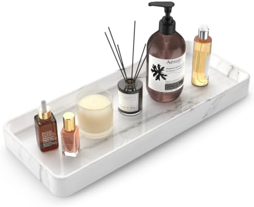 Gurygo 12" Ceramic Bathroom Vanity Tray for Kitchen Counter - Kitchen Soap Trays - Rectangular Vanity Tray for Bathroom - Porcelain Large Serving Trays (Marble, Set/1) by FocusonHomeKitchen