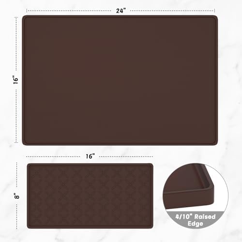 Rnivvi Silicone Coffee Mat, 16" x 24" Waterproof Raised Edge Coffee Bar Mats for Espresso Machine Station Accessories, Heat Resistant Detachable Dish Drying Pad for Kitchen Counter, Dish Rack, Brown - Image 2