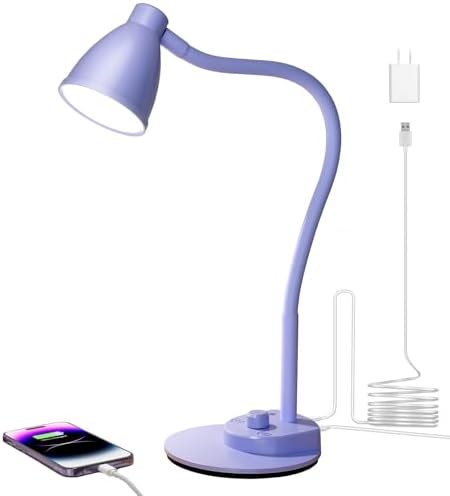 BOHON LED Desk Lamp with USB Charging Port, 3 Color Modes Dim, Lilac Purple by BOHON