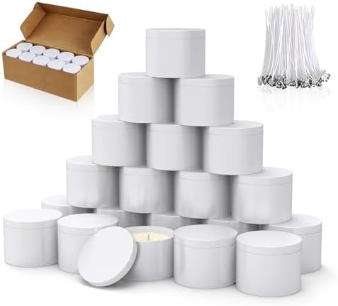 PCREGPAE 4OZ White Candle Tins Cans with Lids and Wicks for Making Candles by Unknown