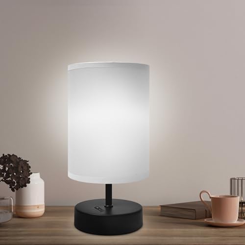 DEGNJU Small Bedside Table Lamp, Gray Fabric Shade, 9 Inch, 1 Pack by DEGNJU