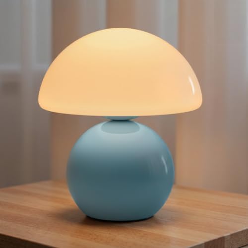 NIORSUN Mushroom Lamp Table Lamp for Bedroom, Portables Cordless Table Lamp,Wireless lamp,Small Bedside Table Touch Lamps for Living Room,Mini Mushroom 5200mAh Battery Operated Lamp Modern Blue by NIORSUN