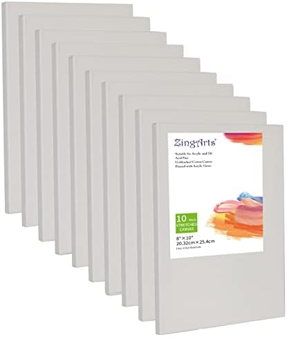 Canvases for Painting 8x10Inch 10-Pack,100% Cotton Primed Painting Canvas Panels, Stretched Canvas Boards is for Professionals,Students & Kids, for Acrylic Paint, Oil, Watercolor, Gouache by ZingArts