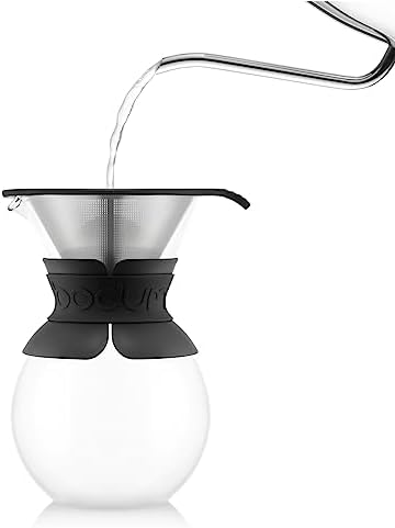 Bodum 34oz Pour Over Coffee Maker, High-Heat Borosilicate Glass with Reusable Stainless Steel Filter and Black Band Grip - Made in Portugal - Image 3