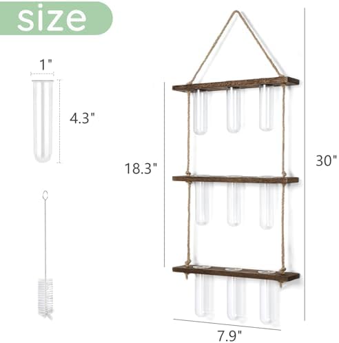 Mkono Plant Propagation Station, 3 Tier Small Brown Wall Hanging Vase Tubes - Image 6