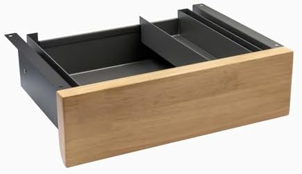 Desky Minimal Under Desk Drawer – Slim Pull-Out Metal Storage Organizer for Sit-Stand Desks, Smooth Glide, Space-Saving Design, Easy Mount, Light Oak Rubberwood & Space Gray Frame by Desky