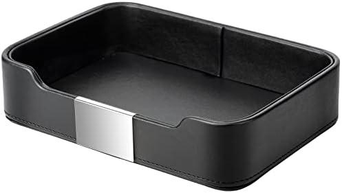 SANZIE Leather Tray Organizer, Valet Tray Key Tray (Metal Silvered, Black) by SANZIE