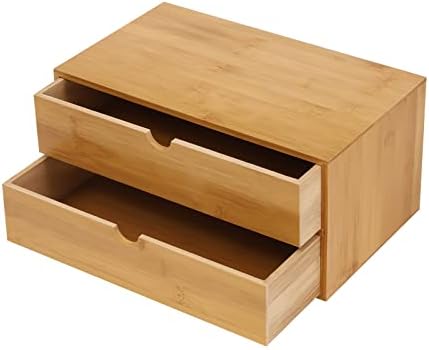 Bamboo Desk Organizer with 2 Drawers, Natural Wood Tabletop Storage Box | No-Assembly Countertop Drawer for Office Home Makeup Jewelry Stationery by Dsmsseym
