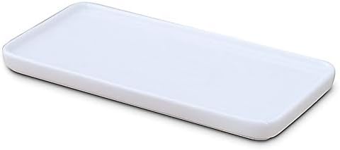 Ceramic Vanity Tray Small Rectangle, Bathtub Tray Bathroom Organizer, Cosmetics Holder for Tissue Candle Towel Plant Jewelry Ring Dish Dresser Perfume Shampoo-White (1 pc Small Size) by LandHope