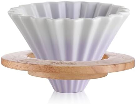 Bincoo Ceramic Coffee Dripper,Pour Over Coffee Dripper with Wood Stand, Flower-shape for 1-2 Cups Slow Brewing Maker for Home Cafe (Purple) by Bincoo
