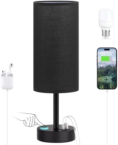Dicoool Bedside Table Lamp for Bedroom - 3-Way Dimmable Touch Lamp, USB A+C by DicooolDirect