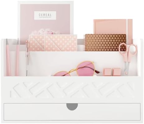 Wisuce Bamboo Mail Organizer with Drawer, Countertop Desk Organizer(White) by Wisuce