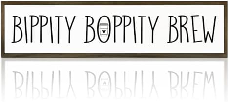 Coffee Wood Sign, Cute Coffees Decoration, Country Farmhouse Decor for Home Kitchen, Wooden Hanging Signs, Rustic Coffee Station Decor, Coffees Lover Gift, Bippity Boppity Brew Sign, 17.8x4x1.2 inches by WKYAER