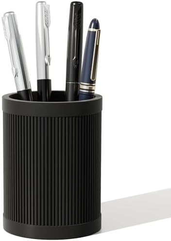 HighHerz Aesthetic Pen Holder For Desk, Modern Silicone Pencil Holder, Stylish Office Desk Decor, Made of 5 mm Thickened Premium Silicone, Office Desk Organizer And Accessories (Black) by HighHerz