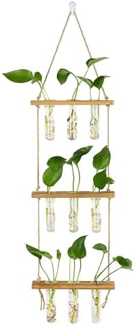 Hyindoor Wall Hanging Propagation Stations 3 Tired Wall Planter Terrarium with Wooden Stand and Glass Test Tubes Plant Hanger Flower Vase for Home Office Wall Decor Hydroponic Cuttings by Hyindoor