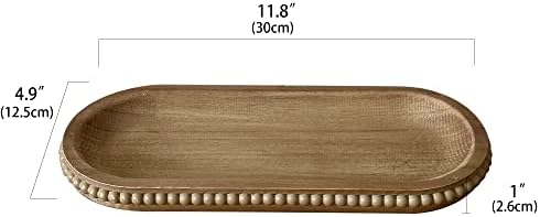 dwellington Wooden Farmhouse Decorative Tray, 11.8in Rustic Beaded Tray for Living Room Decor, Kitchen Table Décor, Oval Coffee Table Serving Tray (Natural) - Image 3