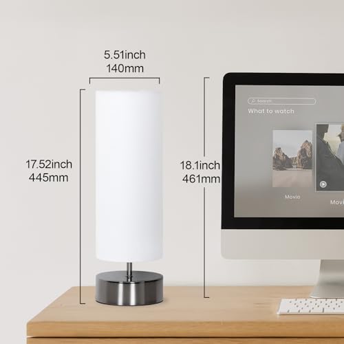 Touch Table Lamp, 3-Way Dimmable Bedside Lamp with Cylinder Fabric Shade - Image 6