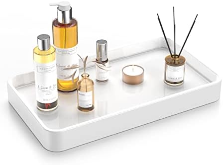 Gurygo 10" Bathroom Countertop and Vanity Tray - Kitchen Tray for Soap Bottles - Ceramic Vanity Tray for Bathroom Counter Organization - Kitchen Tray(White, Set/1) by FocusonHomeKitchen