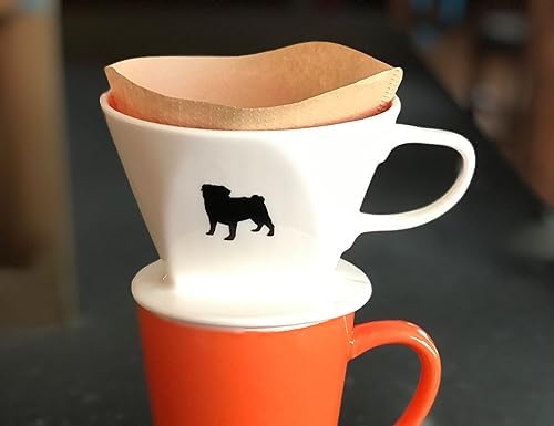 Simply Charmed Pug Coffee Pour Over Single Cup Ceramic Brewer Coffee Maker with Melitta Filters - Image 2