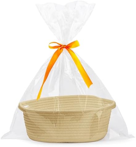 Pro Goleem Small Woven Basket with Gift Bags and Ribbons Durable Baskets for Gifts Empty Small Rope Basket for Storage 12"X 8" X 5" Baby Toy Basket with Handles, Khaki by ProGoleem