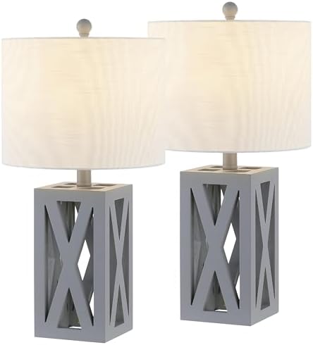 JONATHAN Y Stewart Rustic Wood Bedside Table Lamp 21.5", Gray, Set of 2 by JONATHANY