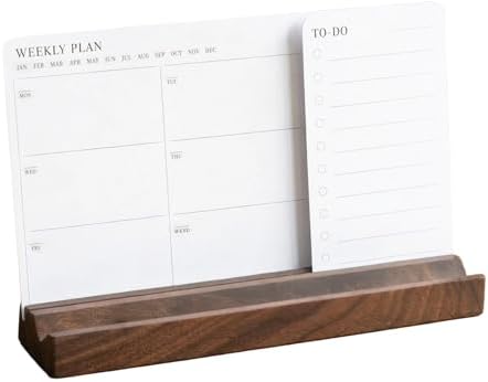 Minimalist Weekly Planner Desk Set – Solid Black Walnut Stand with Pen Tray, Double-Sided Planner & To-Do Cards (Walnut Stand and Planner Cards) by TimberBoxDesign