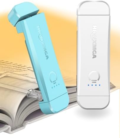 Book Reading Light,2 Pack Silent Touch Books Lamp for Reading in Bed,Rechargeable Clip on Booklight with 3 Amber Color & 7 LEDs Precise Dimming for Night Reading for Book Lovers,Kid,White+Blue by HIONXMGA