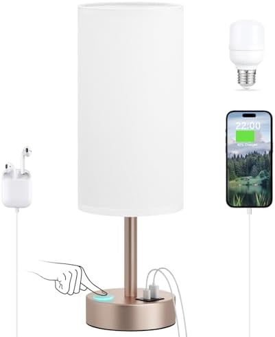 Dicoool Bedside Table Lamp for Bedroom - 3-Way Dimmable Touch Lamp, USB A+C by DicooolDirect