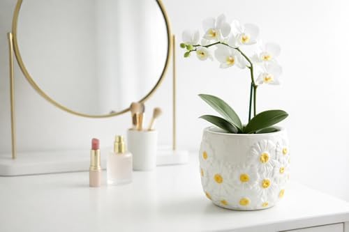 4.5 Inch Ceramic Planter Pot with Drainage Hole-Indoor Outdoor Flower Pot for Houseplants, Succulents & Flowers, Home Decor, Daisy Pattern - Image 6