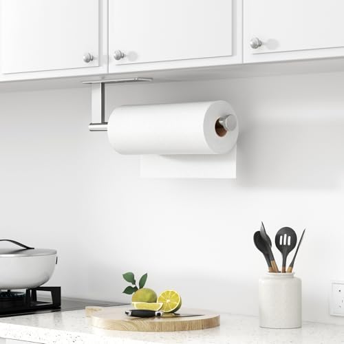 Paper Towel Holder Under Cabinet - Stainless Steel Paper Towel Holder Wall Mount, Self-Adhesive or Drilling, Silver Towel Rack for Kitchen Organization and Storage, Kitchen Paper Roll Holder - Image 7
