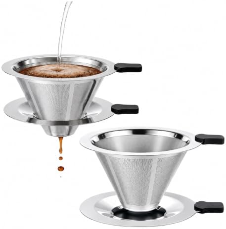 2-in-1 Immersion & Pour Over Coffee Maker,Reusable Stainless Steel Pour Over Coffee Dripper, V60 Style with Detachable Stand, Paperless Metal Coffee Filter for Single Cup Brewing-2 Packs by Unknown